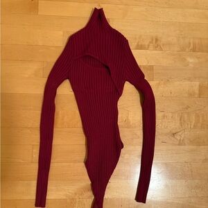 Fashion Nova - Red Ribbed Turtleneck Bodysuit